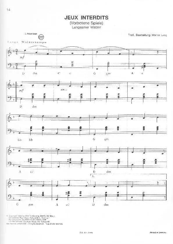 télécharger la partition d'accordéon Jeux interdits (Verbotene Spiele) (Arrangement pour accordéon de Werner Lang) (Valse Lente) au format PDF