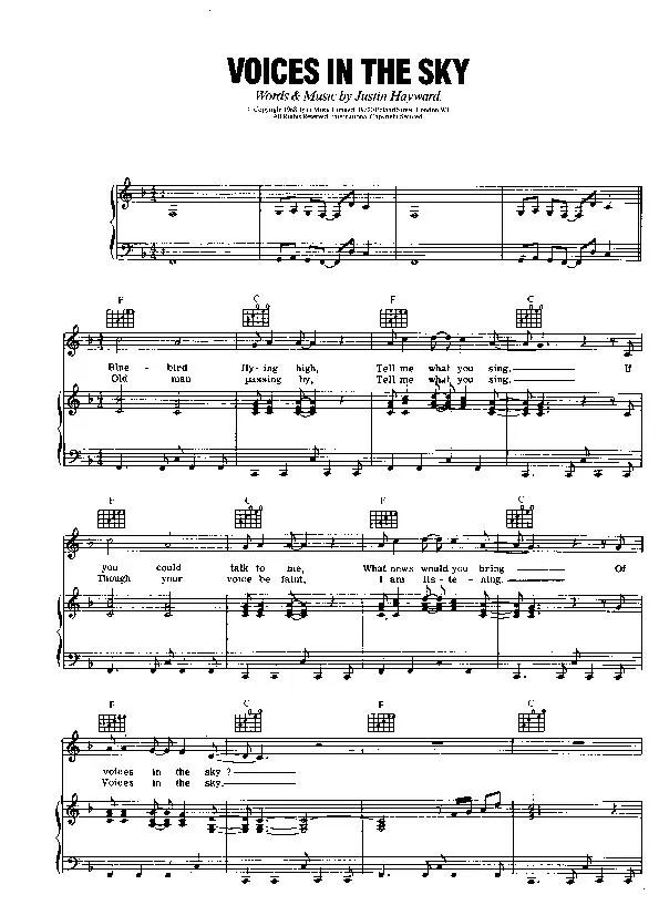 télécharger la partition d'accordéon Voices in the sky (Interprètes : The Moody Blues) (Boléro) au format PDF