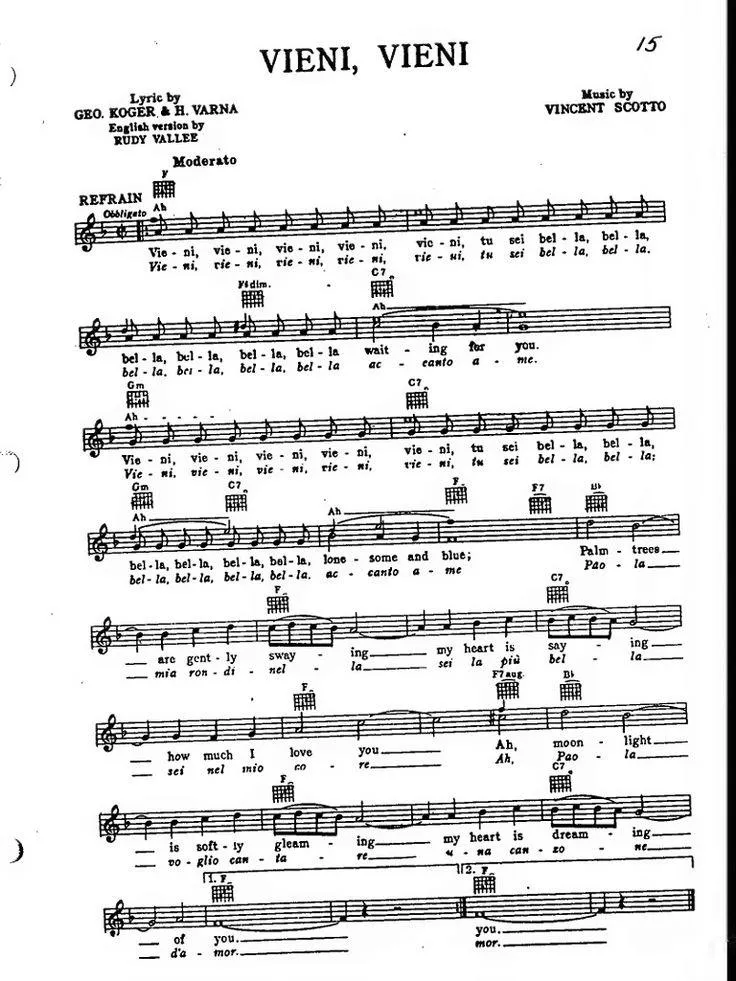 télécharger la partition d'accordéon Vieni Vieni (Chant : Tino Rossi) au format PDF