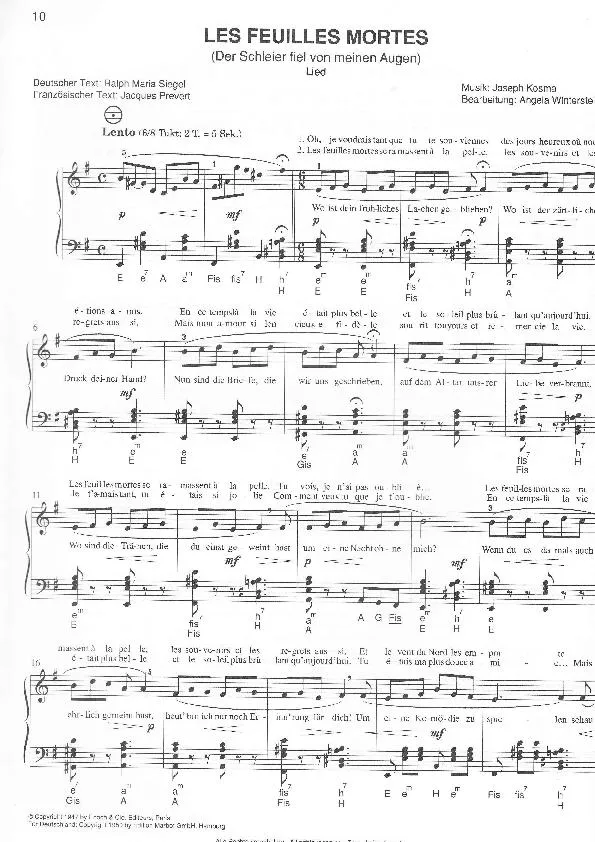 télécharger la partition d'accordéon Les feuilles mortes (Der Schleier fiel von meinen Augen)  au format PDF