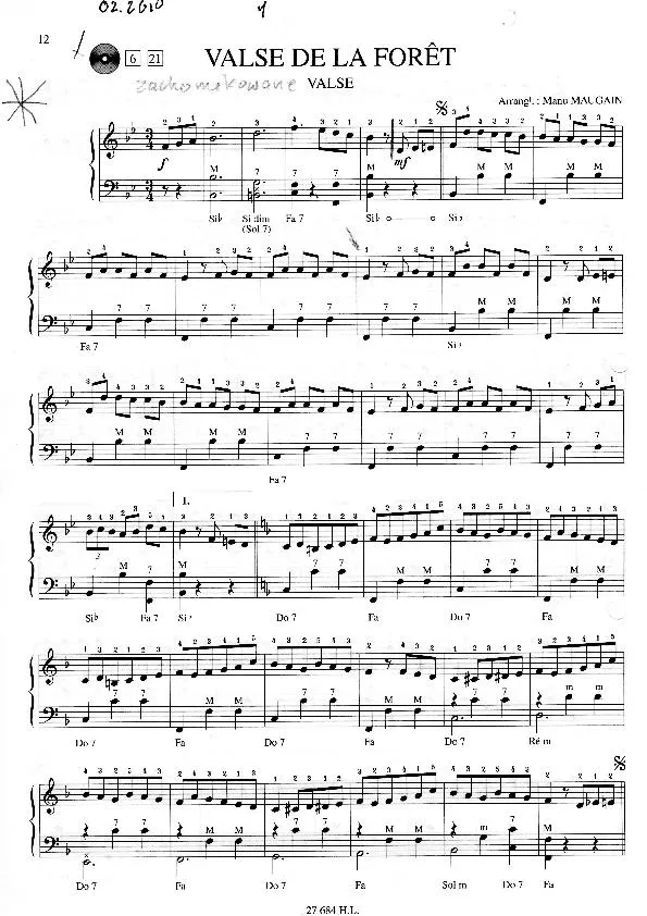 télécharger la partition d'accordéon Valse de la forêt (Arrangement : Manu Mangain) au format PDF