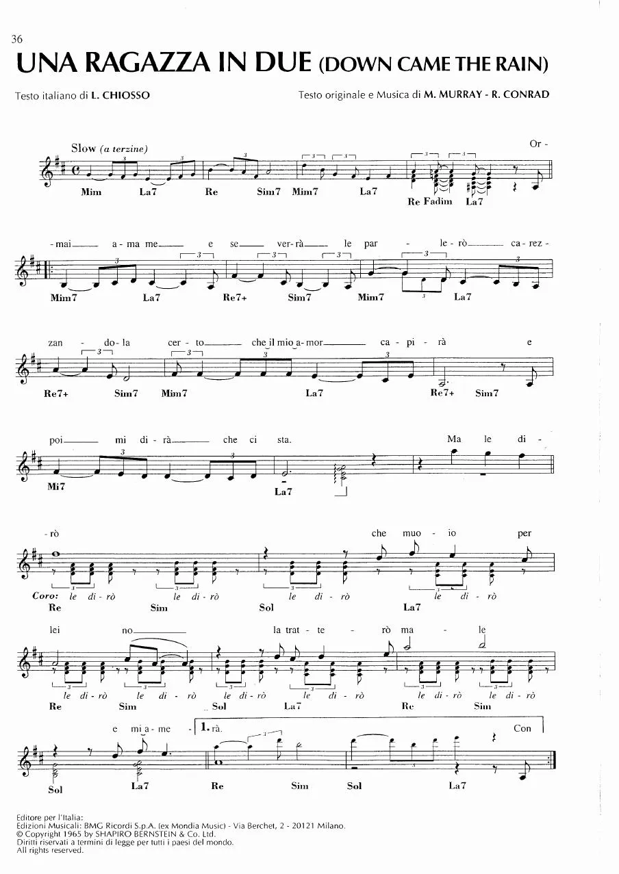 télécharger la partition d'accordéon Una ragazza in due (Down came the rain) (Slow) au format PDF