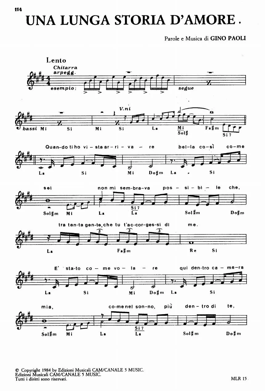 télécharger la partition d'accordéon Una lunga storia d'amore (Slow) au format PDF