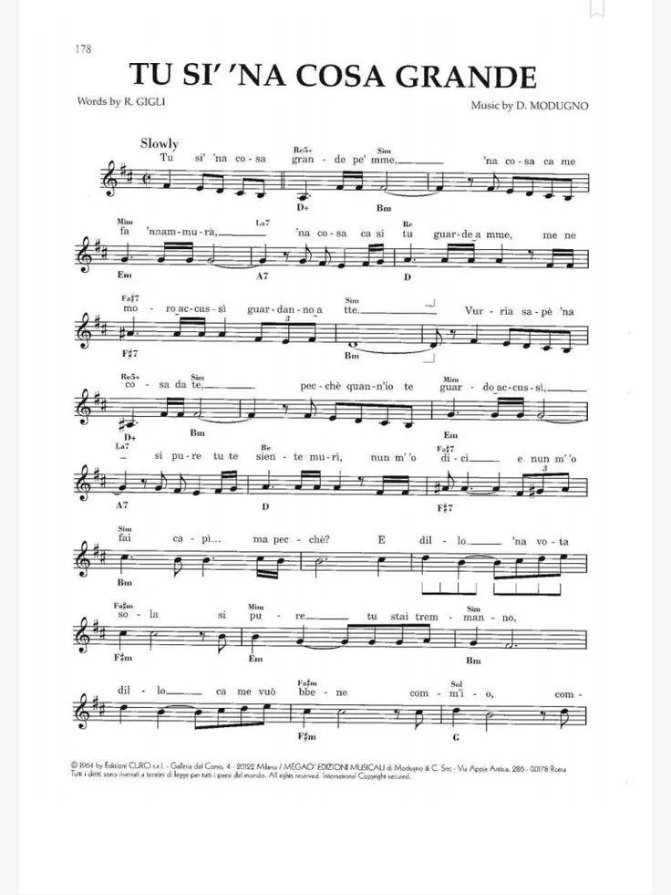 télécharger la partition d'accordéon Tu si' 'na cosa grande (Chant : Orietta Berti) (Slow) au format PDF