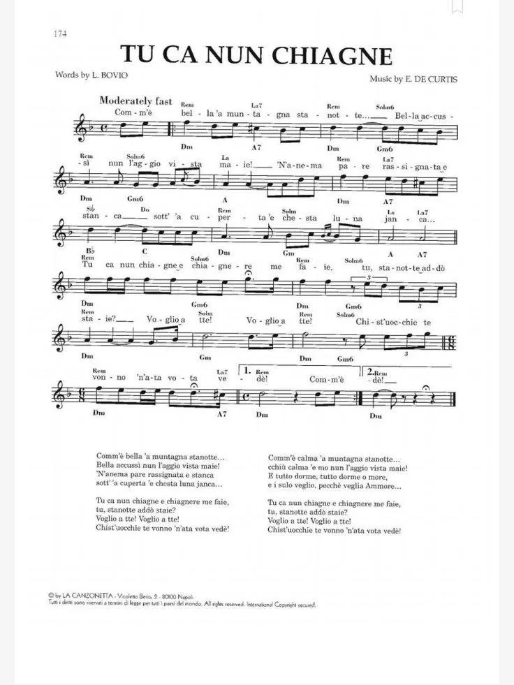 télécharger la partition d'accordéon Tu ca nun chiagne (Chant : Enrico Caruso) (Slow) au format PDF