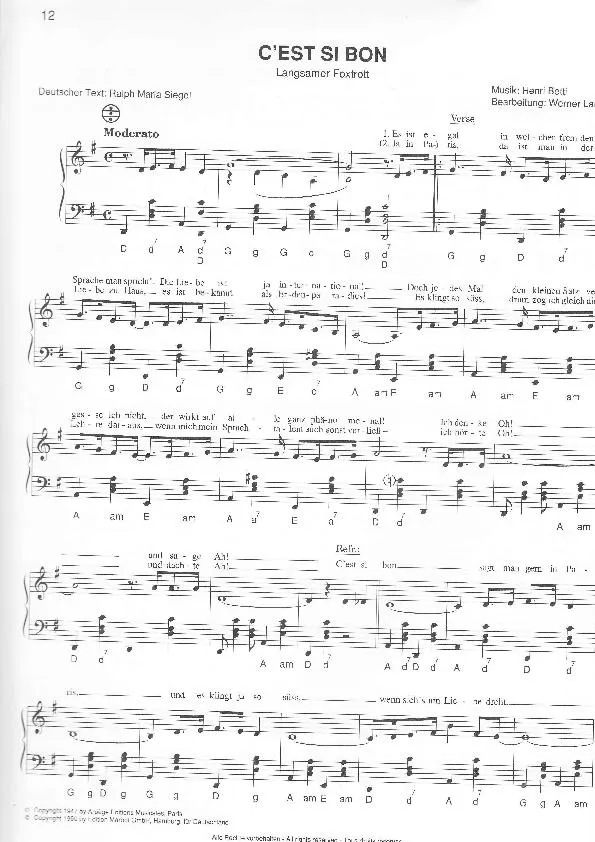 télécharger la partition d'accordéon C'est si bon (Arrangement pour accordéon de Werner Lang) (Chant : Yves Montand) (Fox Trot) au format PDF