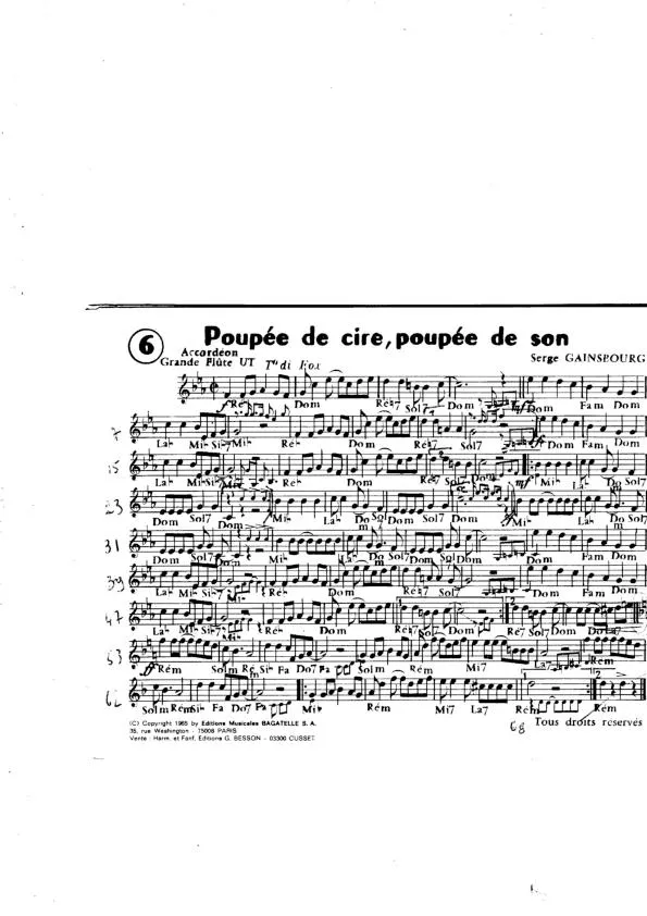 télécharger la partition d'accordéon Poupée de cire Poupée de son (Chant : France Gall) (Fox) au format PDF
