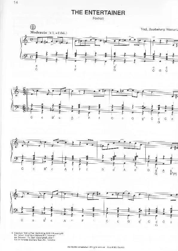 télécharger la partition d'accordéon The entertainer (Arrangement pour accordéon de Werner Lang) (Fox Trot) au format PDF