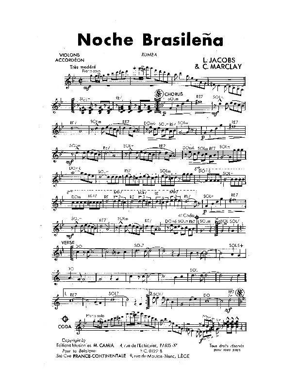 télécharger la partition d'accordéon Noche brasileña (Rumba) au format PDF