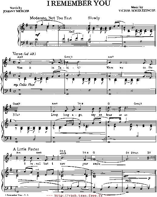 télécharger la partition d'accordéon I remember you (Slowy) au format PDF
