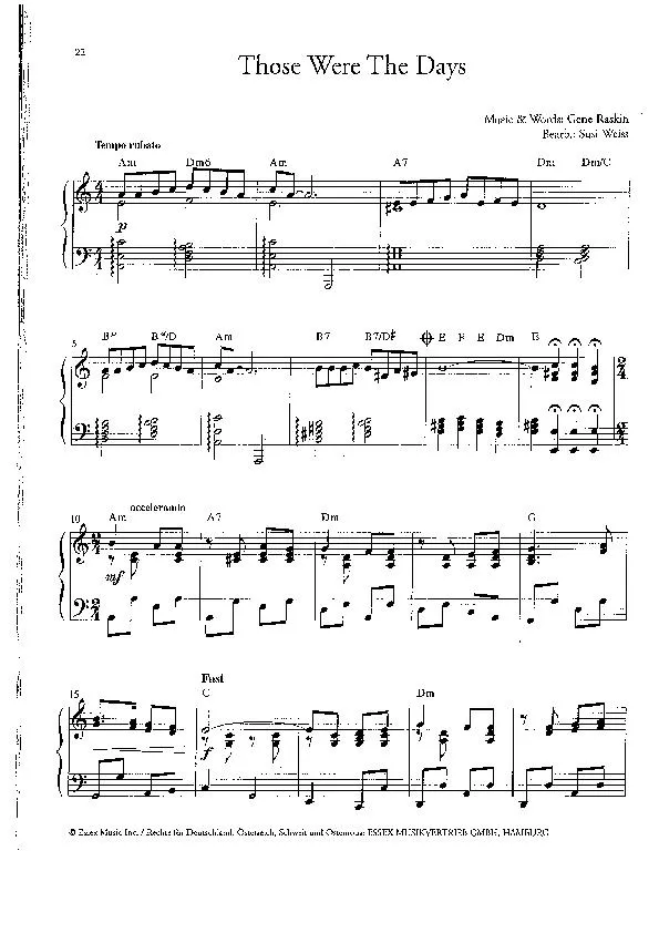 télécharger la partition d'accordéon Those were the days (Arrangement : Susi Weiss) (Schlager) au format PDF