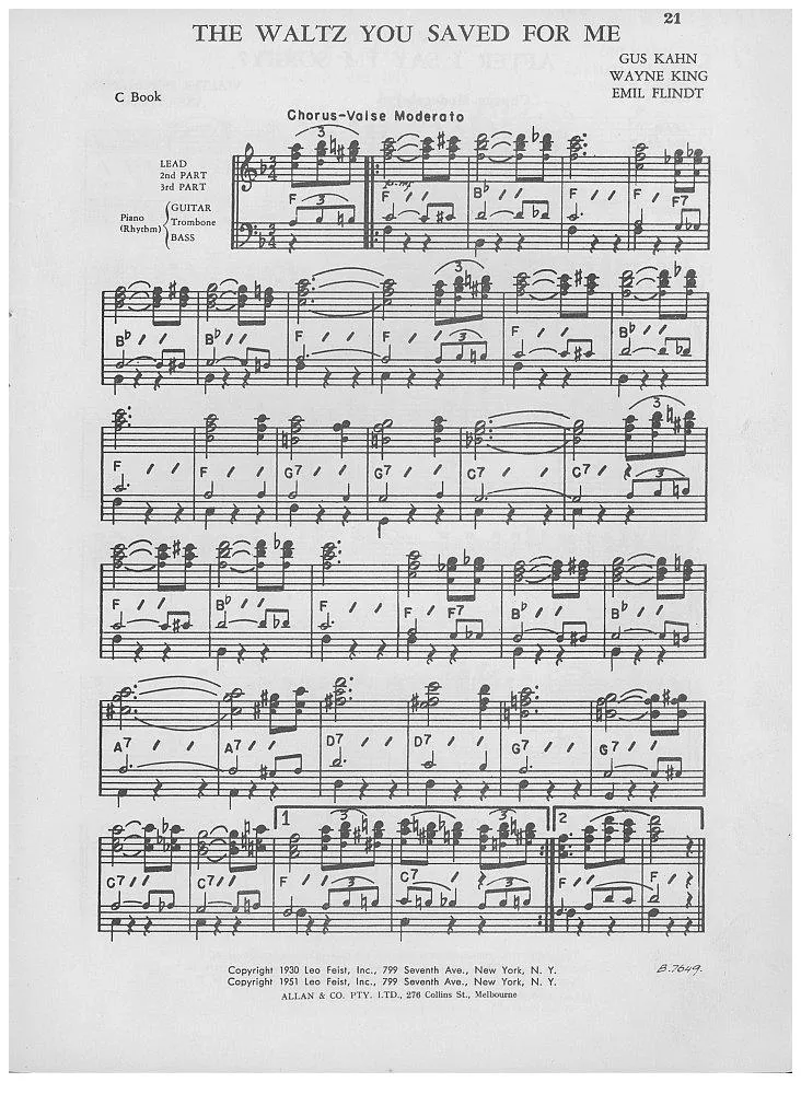 télécharger la partition d'accordéon The waltz you saved for me (Valse Boston) au format PDF