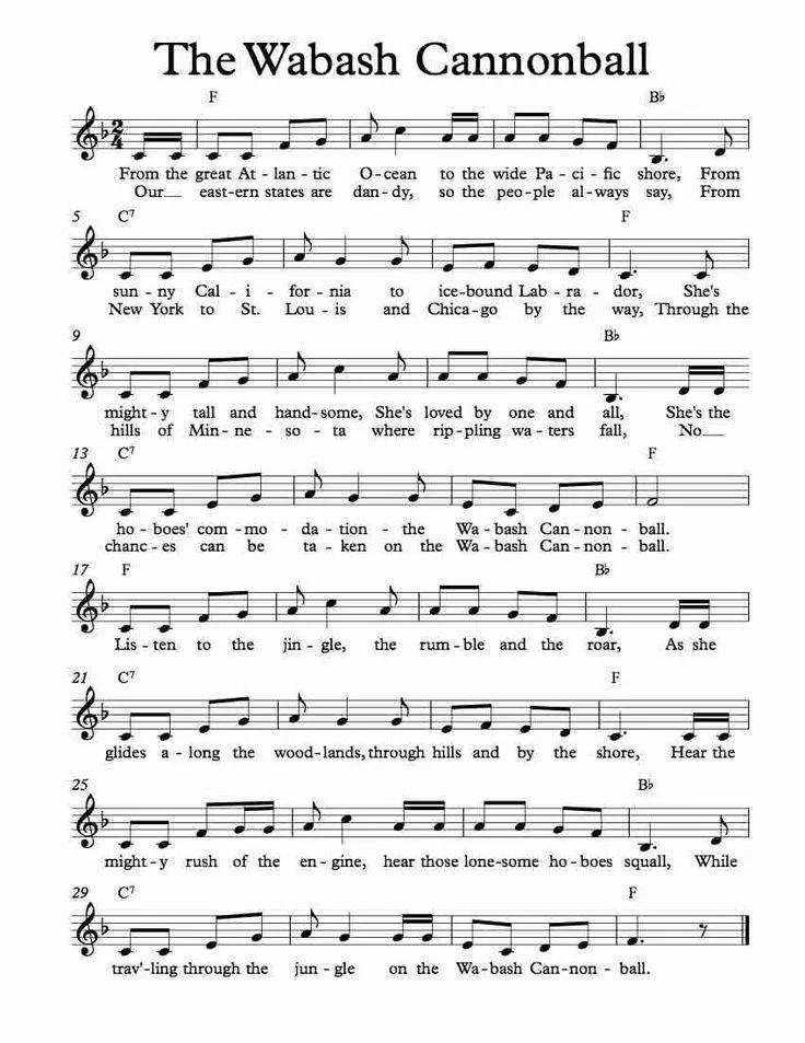 télécharger la partition d'accordéon The Wabash Cannonball (Arrangement : William Kindt) (Interprètes : The Carter Family) (Marche) au format PDF