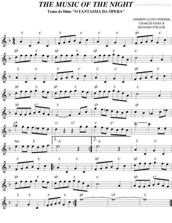 télécharger la partition d'accordéon The music of the night (Du Film : Phantom of the Opera) (Slow) au format PDF