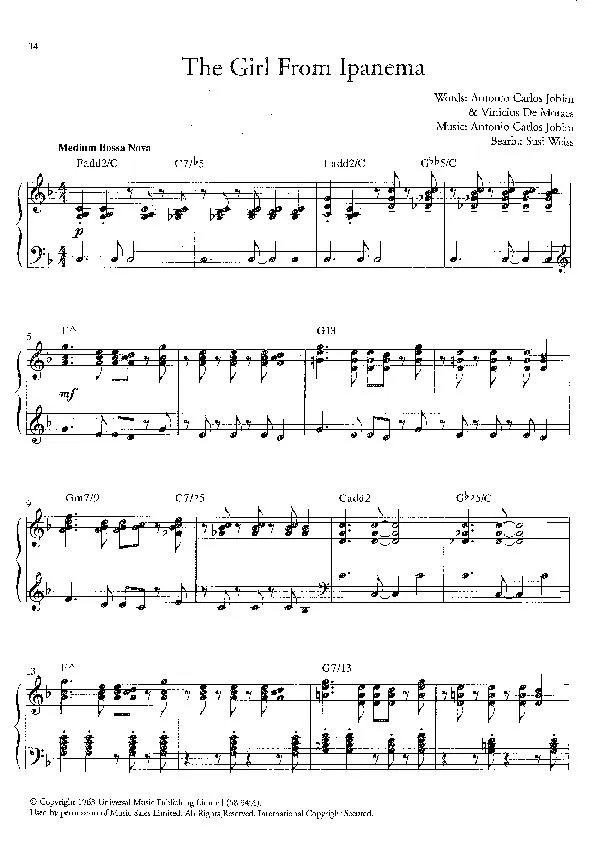 télécharger la partition d'accordéon The girl from Ipanema (Arrangement : Susi Weiss) (Bossa Nova) au format PDF
