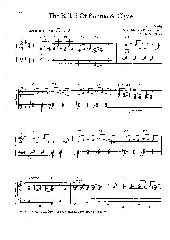 télécharger la partition d'accordéon The ballad of Bonnie & Clyde (Arrangement : Susi Weiss) (Slow Blues) au format PDF