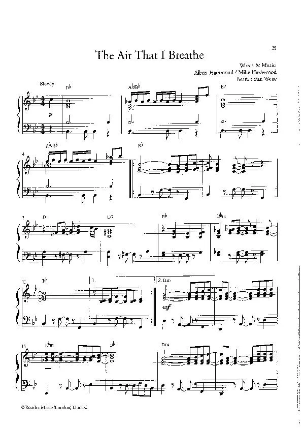 télécharger la partition d'accordéon The air that I breathe (Arrangement : Susi Weiss) (Slow) au format PDF