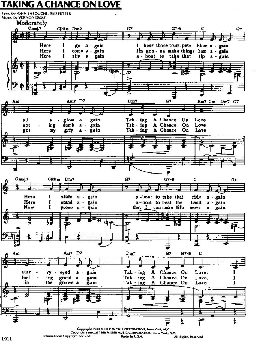 télécharger la partition d'accordéon Taking a chance on love (Chant : Frank Sinatra) (Swing Madison) au format PDF