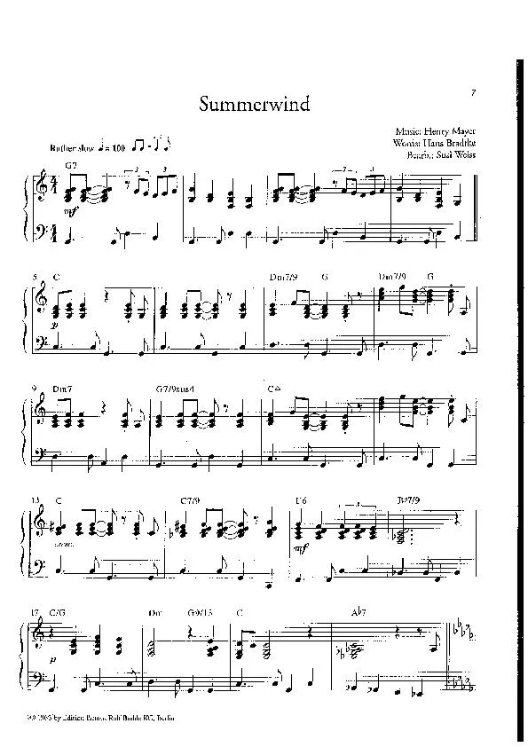 télécharger la partition d'accordéon Summerwind (Arrangement : Susi Weiss) (Slow Rumba) au format PDF