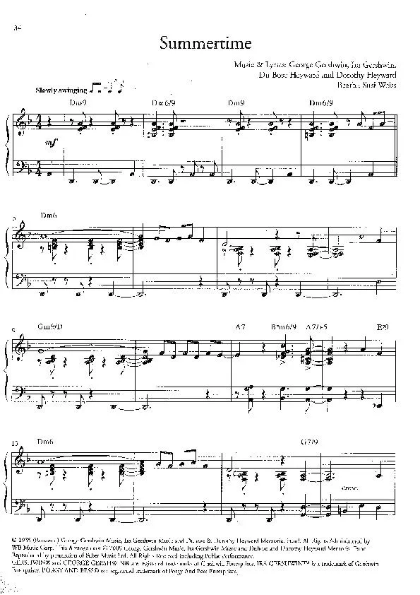 télécharger la partition d'accordéon Summertime (Arrangement : Susi Weiss) (Slow Blues) au format PDF