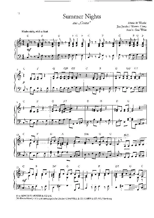 télécharger la partition d'accordéon Summer nights (Du Film : Grease) (Arrangement : Susi Weiss) (Swing Madison) au format PDF