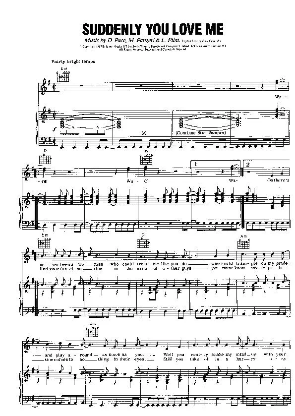 télécharger la partition d'accordéon Suddenly you love me (Interprètes : The Tremeloes) (Quickstep Linedance) au format PDF