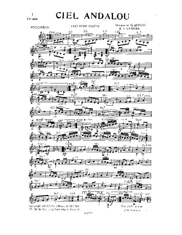 télécharger la partition d'accordéon Ciel Andalou (Paso Doble Musette) au format PDF