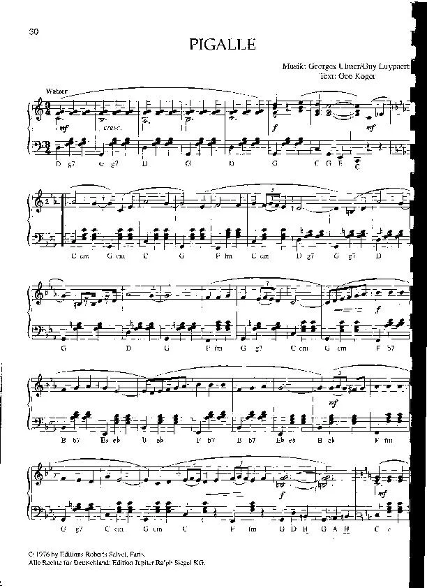 télécharger la partition d'accordéon Pigalle (Arrangement pour accordéon de Nelly Leuzinger) (Chant : Georges Ulmer / Marie José / Tohama / O'Dett) (Valse) au format PDF