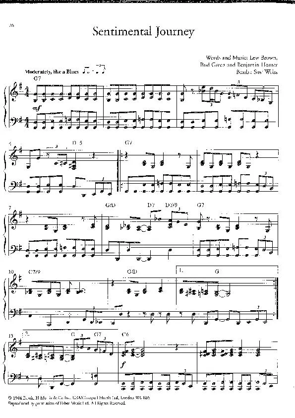 télécharger la partition d'accordéon Sentimental journey (Arrangement : Susi Weiss) (Slow Blues) au format PDF