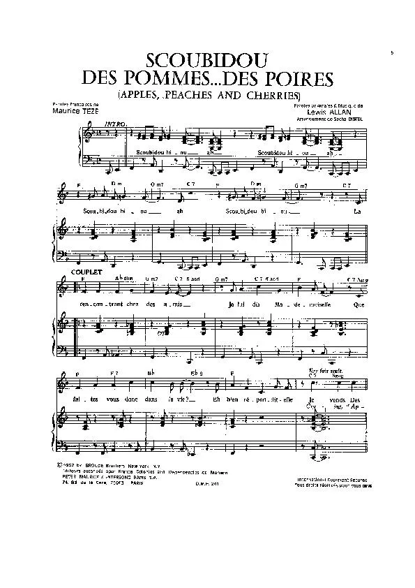 télécharger la partition d'accordéon Scoubidou Des pommes Des poires (Apples Peaches and Cherries) (Arrangement et chant : Sacha Distel) (Swing Madison) au format PDF