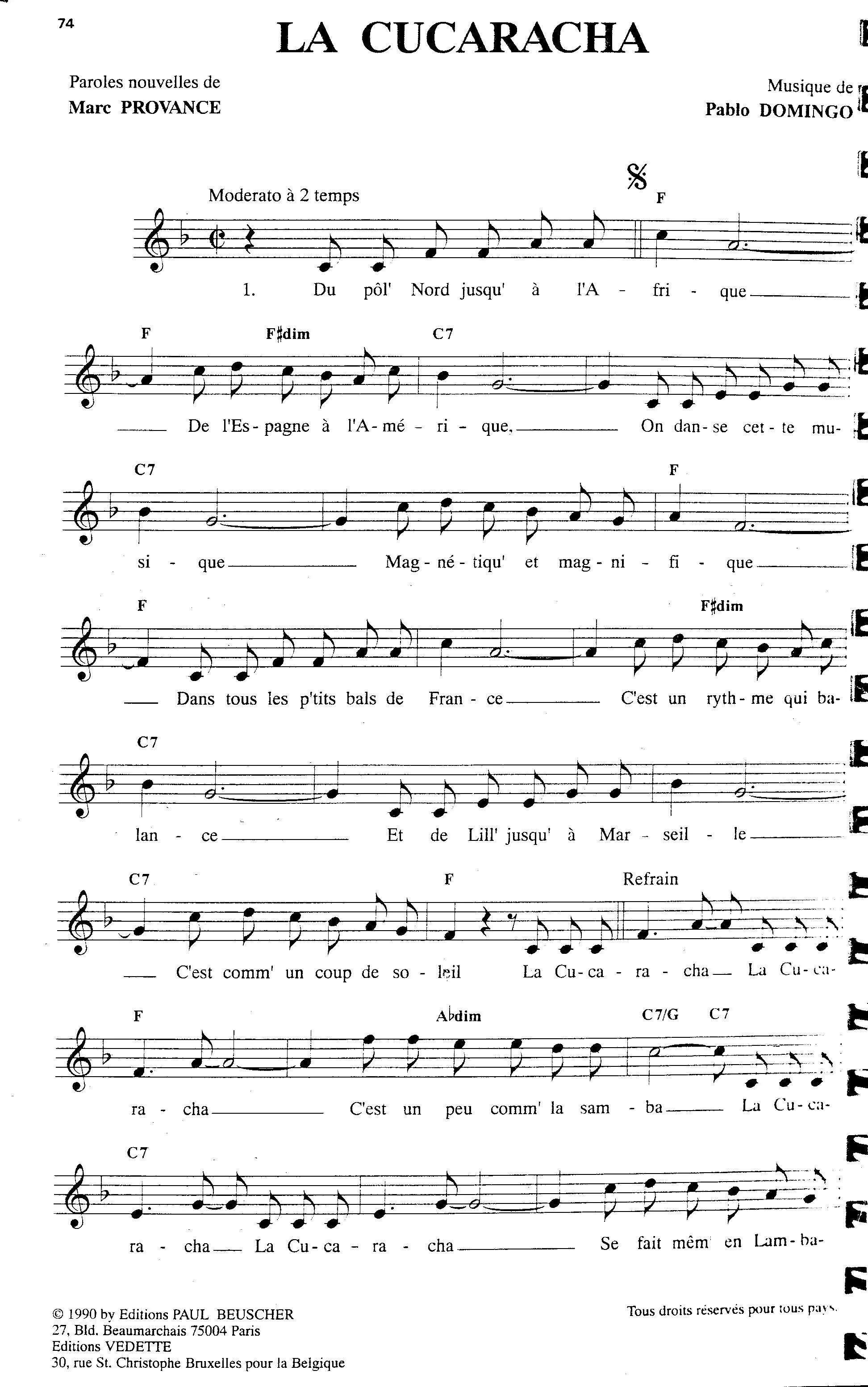 télécharger la partition d'accordéon La Cucaracha (Chant : Los Machucambos) (Cha Cha) au format PDF
