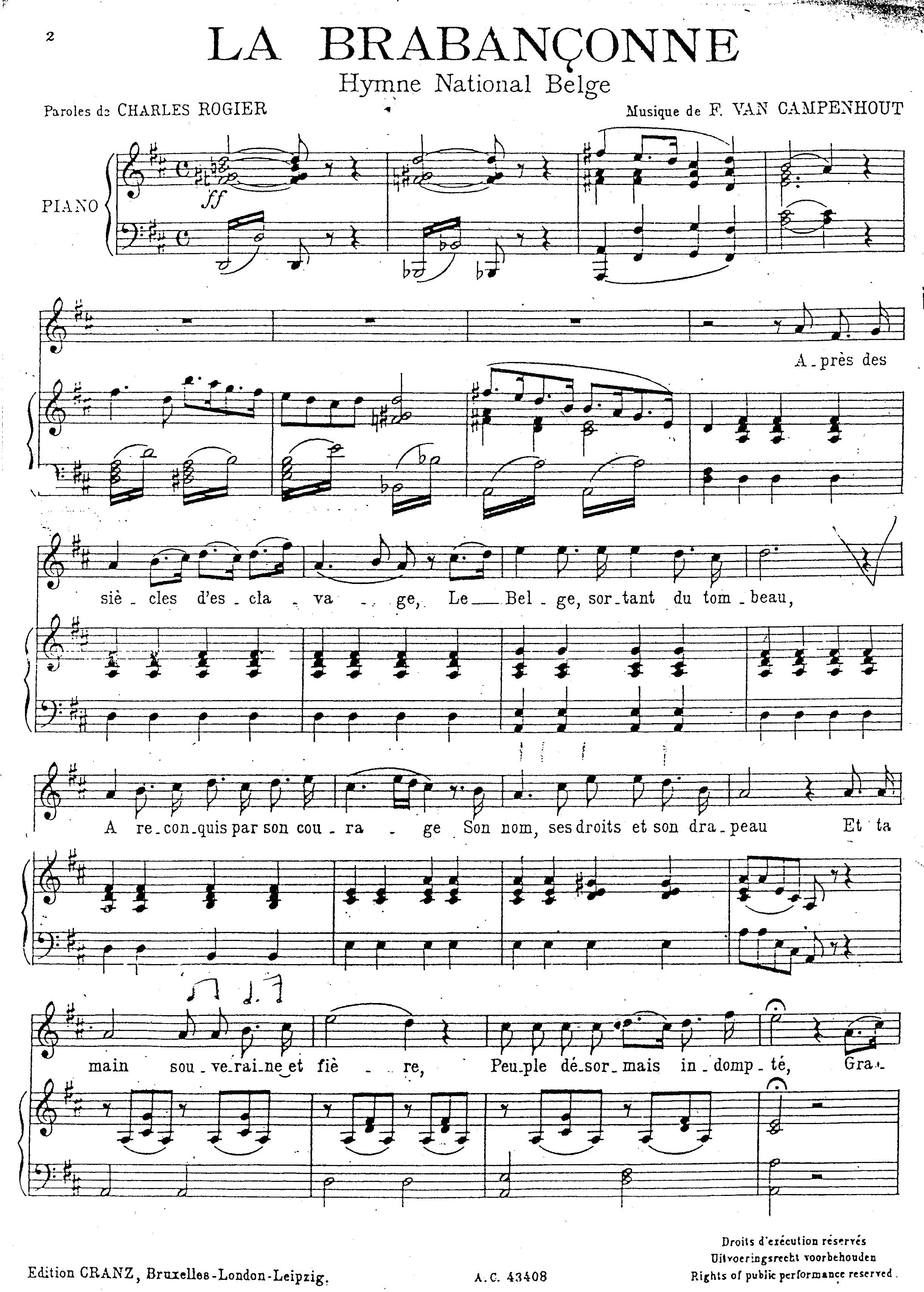 télécharger la partition d'accordéon La Brabançonne (Hymne National Belge) au format PDF