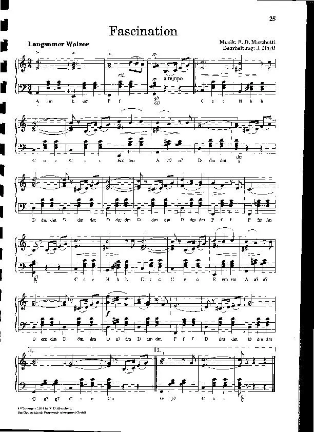 télécharger la partition d'accordéon Fascination (Arrangement pour accordéon de J Hartl) (Chant : Jane Dyt / Germaine Sablon / Mathé Altéry / Léo Marjane / Mado Robin) (Valse Tzigane) au format PDF