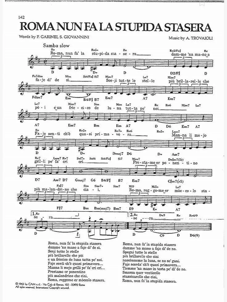 télécharger la partition d'accordéon Roma nun fa la stupida stasera (Chant : Alessandro Antonuccio) (Bossa) au format PDF