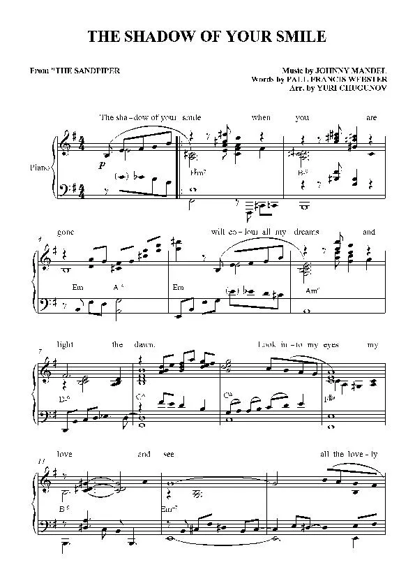 télécharger la partition d'accordéon The Shadow Of Your Smile (Arrangement : Yuri Chugunov) (Piano) au format PDF