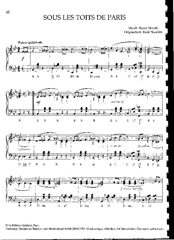 télécharger la partition d'accordéon Sous les toits de Paris (Chant : Berthe Sylva / Albert Préjean / Juliette Gréco / Jacques Hélian / Line Renaud) (Valse) au format PDF