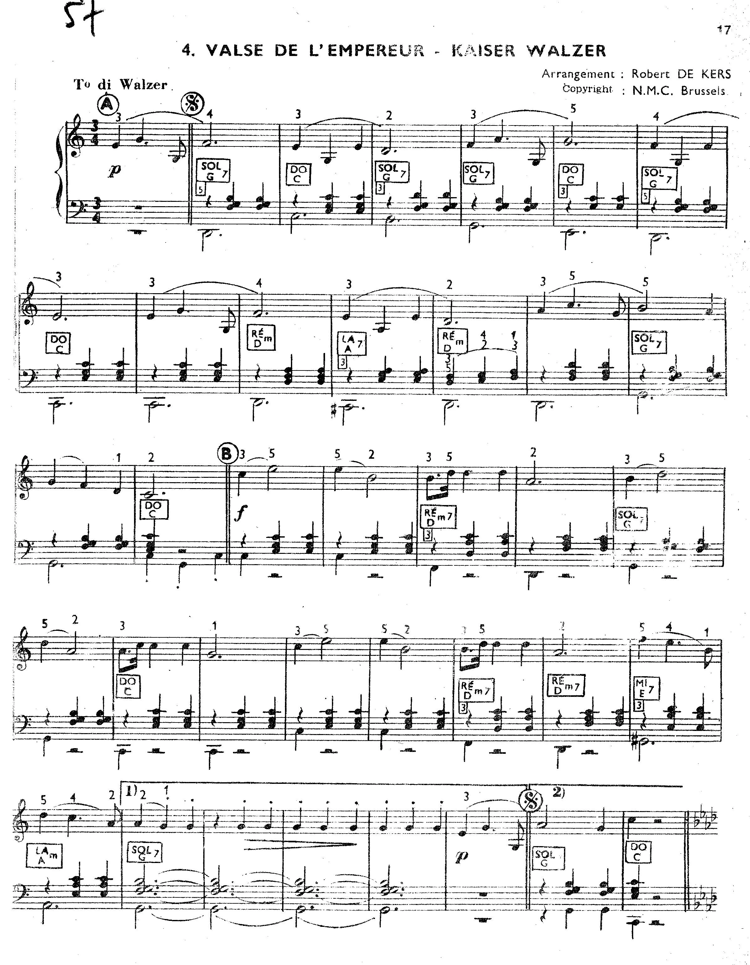 télécharger la partition d'accordéon La valse de l'empereur / Kaiser Walzer (Arrangement : Robert de Kers) au format PDF