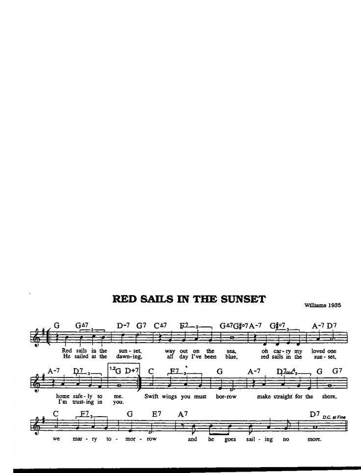 télécharger la partition d'accordéon Red sails in the sunset (Chant : Fats Domino) (Slow Rock) au format PDF