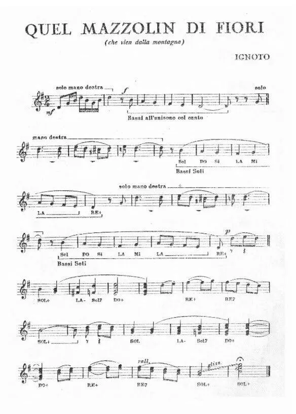 télécharger la partition d'accordéon Quel Mazzolin di Fiori (che vien dalla montagna) (Interprètes : Le Mondine) (Marche) au format PDF