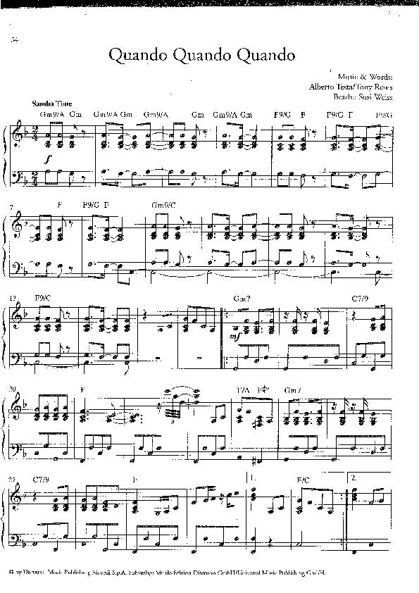 télécharger la partition d'accordéon Quando quando quando (Arrangement : Susi Weiss) (Chant : Engelbert Humperdinck) (Samba) au format PDF