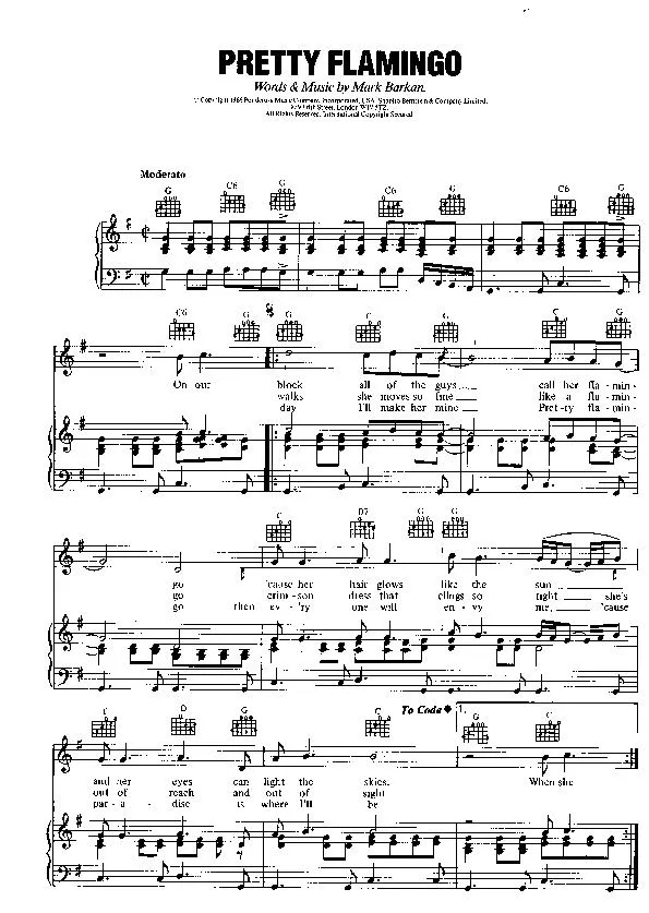 télécharger la partition d'accordéon Pretty flamingo (Interprètes : Manfred Mann) (Rumba) au format PDF