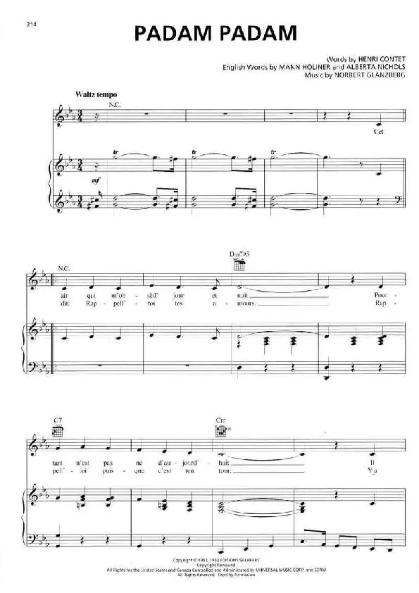 télécharger la partition d'accordéon Padam Padam (Chant : Edith Piaf) (Valse) (Piano) au format PDF
