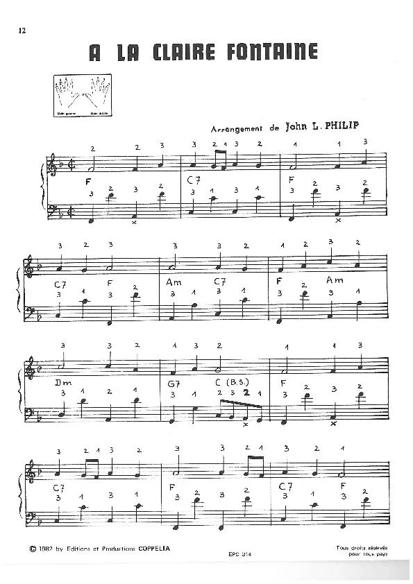 télécharger la partition d'accordéon A la claire fontaine (Arrangement de John L Philip) (Chant : Nana Mouskouri) (Comptine) au format PDF