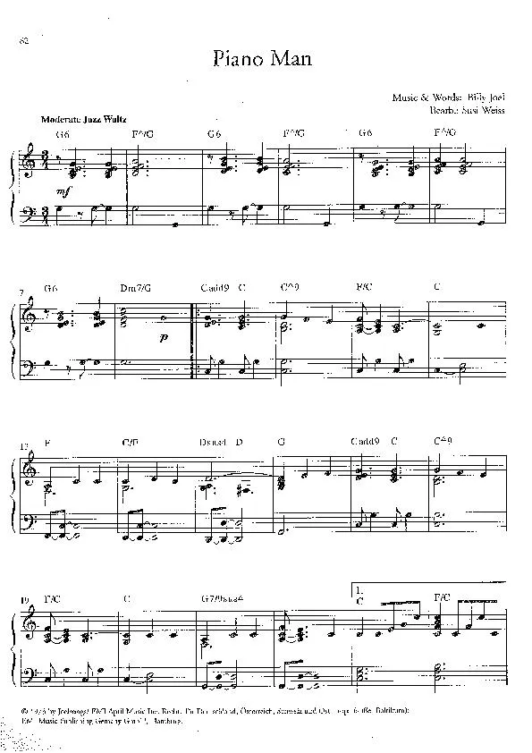 télécharger la partition d'accordéon Piano Man (Arrangement : Susi weiss) (Valse Jazz) au format PDF