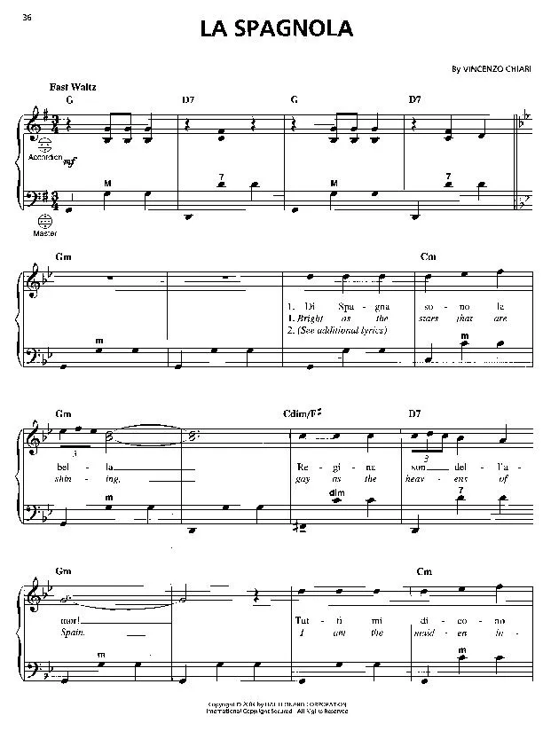 télécharger la partition d'accordéon La Spagnola (Arrangement pour accordéon de Gary Meisner) (Valse Italienne) au format PDF