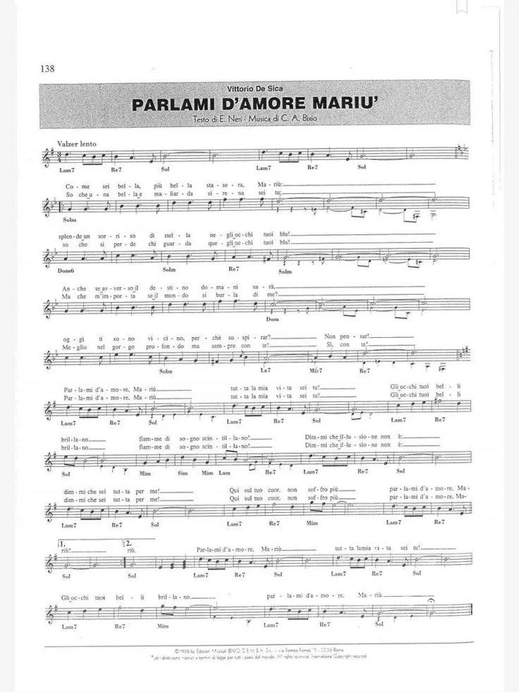 télécharger la partition d'accordéon Parlami d'amore Mariu' (Chant : Vittorio De Sica) (Valse Boston) au format PDF