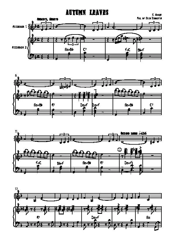 télécharger la partition d'accordéon Atumn Leaves (Duo d'Accordéons) (Arrangement : Oleg Dobrotin) (Accordéon) au format PDF