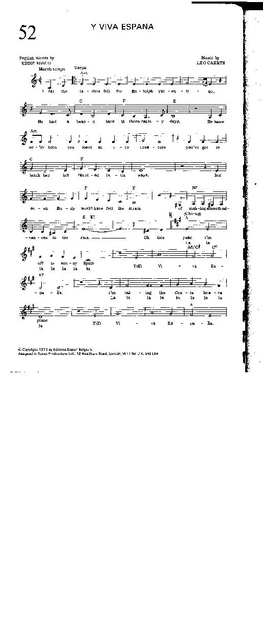 télécharger la partition d'accordéon Y Viva Espana (Eviva España) (Chant : Manolo Escobar / Georgette Plana) (Paso doble) au format PDF