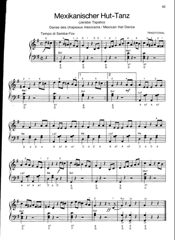 télécharger la partition d'accordéon Mexikanischer Hut Tanz (Jarabe Tapatio) (Célèbre Danse Mexicaine) (Samba Fox) au format PDF