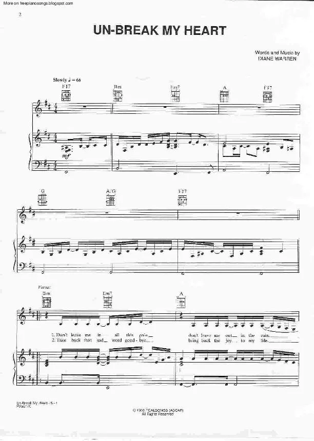 télécharger la partition d'accordéon Unbreak My Heart (Chant : Tony Braxton) au format PDF